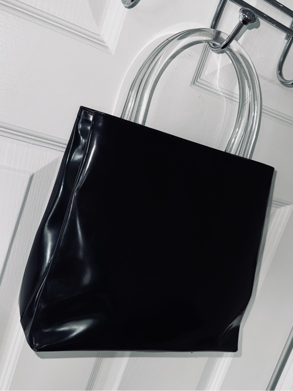 Prada AUTHENTIC Vintage Black Patent Leather Clear Lucite Shopper Tote Bag 90s